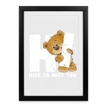 Ours en peluche mignon salutation dicton anglais - Affiche encadrée (27 × 37 cm) - noir - Devant