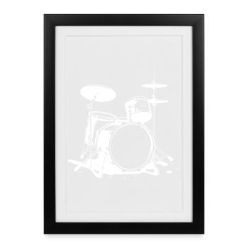 Drum Set Drawing - Framed poster (27 × 37 cm) - black - Front