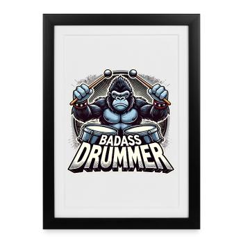 Badass Drummer Gorilla Cool Gift - Affiche encadrée (27 × 37 cm) - noir - Devant