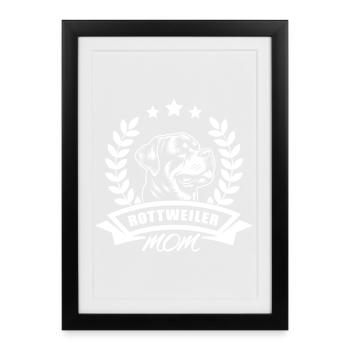 "Rottweiler Mom" with banner and wreath of wheat - Framed poster (27 × 37 cm) - black - Front