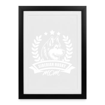 « Maman husky de Sibérie » avec bannière et couronne de blé - Affiche encadrée (27 × 37 cm) - noir - Devant