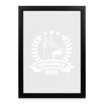 "Doberman Dad" with banner and wreath of wheat - Framed poster (27 × 37 cm) - black - Front