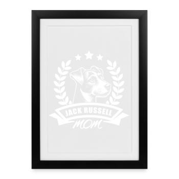 "Jack Russell Mom" with banner and wreath of wheat - Framed poster (27 × 37 cm) - black - Front
