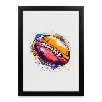 Ballon de rugby Street Art - Affiche encadrée (27 × 37 cm) - noir - Devant
