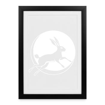 Bunny jumping with crescent moon Easter Ostara - Framed poster (27 × 37 cm) - black - Front