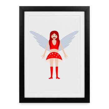 Fly Agaric Mushroom Fairy Fantasy Art - Framed poster (27 × 37 cm) - black - Front