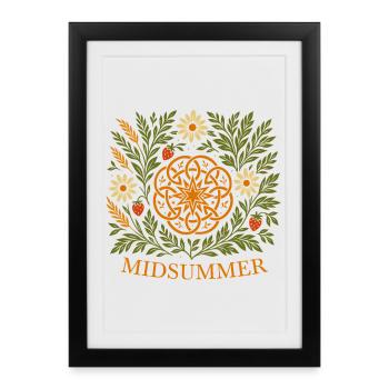 Midsummer Summer Mandala - Strawberries & Flowers - Framed poster (27 × 37 cm) - black - Front