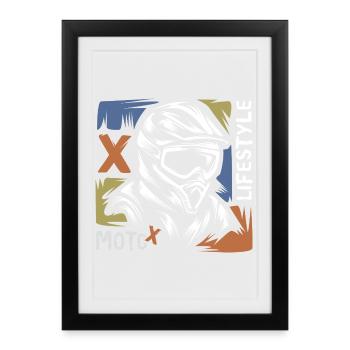 Motard de motocross vintage - Moto x Illustration - Affiche encadrée (27 × 37 cm) - noir - Devant