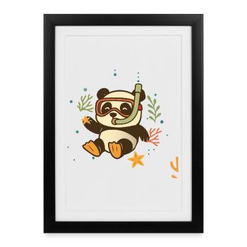 Snorkeling panda dans la mer - Affiche encadrée (27 × 37 cm) - noir - Devant