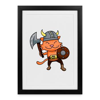 Viking Cat - Framed poster (27 × 37 cm) - black - Front