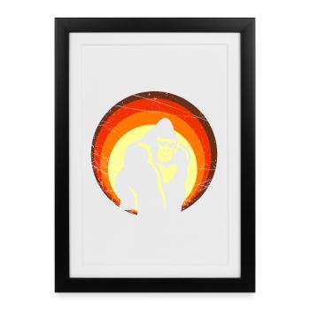 Rétro Sunset Gorilla Design - Affiche encadrée (27 × 37 cm) - noir - Devant