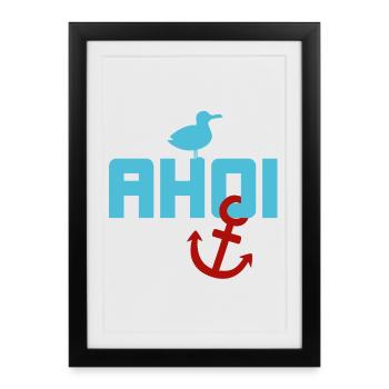 Ahoy Seagull Anchor Holiday Sea North Sea Summer Beach - Framed poster (27 × 37 cm) - black - Front