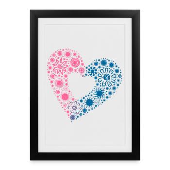 Amour Yin & Yang – Coeur de tournesol coloré - Affiche encadrée (27 × 37 cm) - noir - Devant