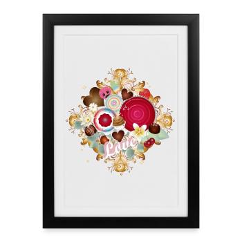 Chocolates in ornamental design with delicate flowers - Framed poster (27 × 37 cm) - black - Front
