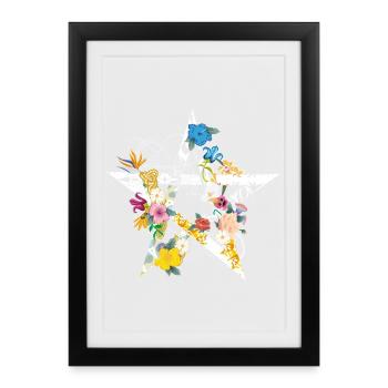 Pentagramme avec des fleurs – artistique et coloré - Affiche encadrée (27 × 37 cm) - noir - Devant