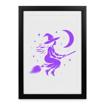Witch Flying Moon Witchcore Motif - Framed poster (27 × 37 cm) - black - Front