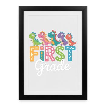 Kawaii Dinosaur First Grade Back To School - Framed poster (27 × 37 cm) - black - Front