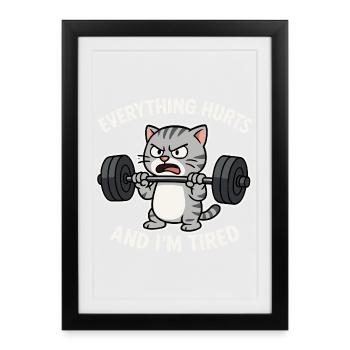 Angry Cat Lifting Barbell Illustration - Framed poster (27 × 37 cm) - black - Front