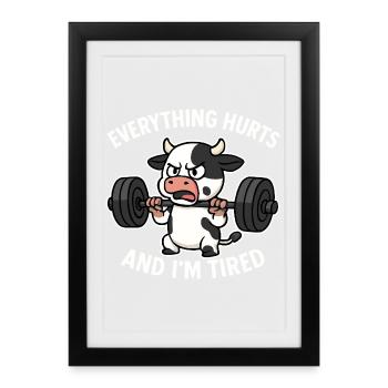 Vache en colère soulevant des poids Illustration - Affiche encadrée (27 × 37 cm) - noir - Devant