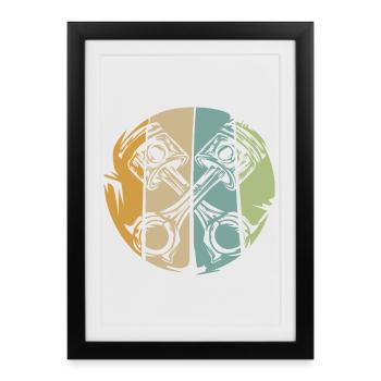 Retro piston engine design for bikers - Framed poster (27 × 37 cm) - black - Front
