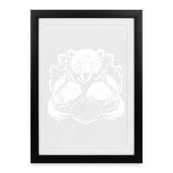 Starkes Bärenlogo mit Kampfpose Boxer - Gerahmtes Poster (27 × 37 cm) - Schwarz - Vorne