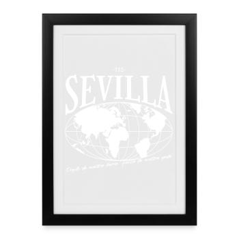 Carte du monde vintage avec le nom de la ville de Séville - Affiche encadrée (27 × 37 cm) - noir - Devant