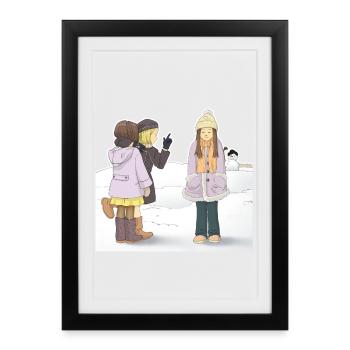 Children's Winter Scene - Framed poster (27 × 37 cm) - black - Front