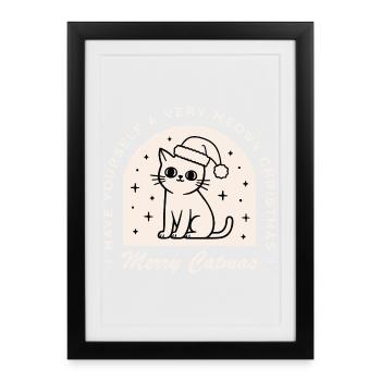 Amoureux des chats, drôle, joyeux vœux de Noël, jeu de mots - Affiche encadrée (27 × 37 cm) - noir - Devant
