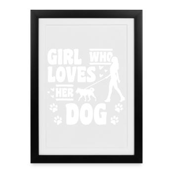Fille qui aime les chiens - Affiche encadrée (27 × 37 cm) - noir - Devant
