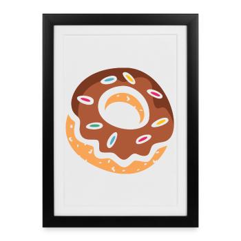 Beignet coloré avec glaçage au chocolat - Affiche encadrée (27 × 37 cm) - noir - Devant