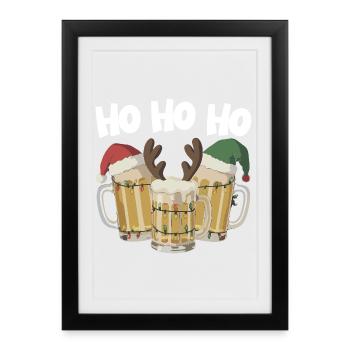 Trio de bières de Noël avec bières lumineuses Ho Ho Ho - Affiche encadrée (27 × 37 cm) - noir - Devant