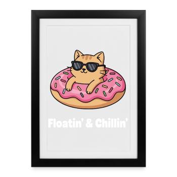 Floatin and Chillin Cat Donut - Framed poster (27 × 37 cm) - black - Front