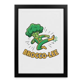 Brocco-Lee Punny Kicking Broccoli Ninja - Framed poster (27 × 37 cm) - black - Front