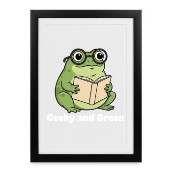 Lecture de grenouille verte geek - Affiche encadrée (27 × 37 cm) - noir - Devant