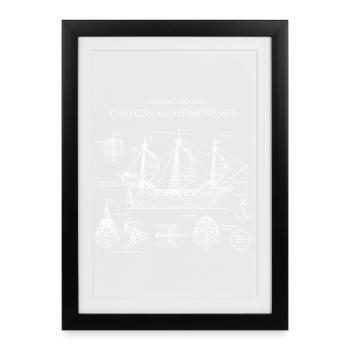 Galion Blueprint Voilier - Affiche encadrée (27 × 37 cm) - noir - Devant