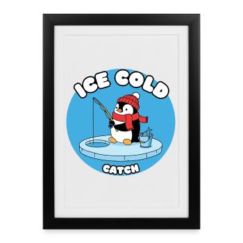 Eisfrost Pinguin fängt Eisfisch - Affiche encadrée (27 × 37 cm) - noir - Devant