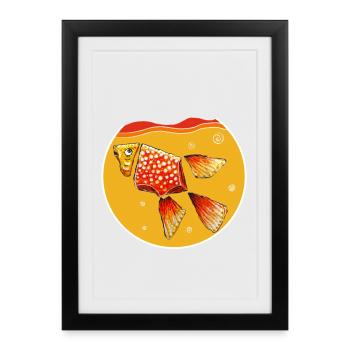 Poisson rouge en bocal - Affiche encadrée (27 × 37 cm) - noir - Devant