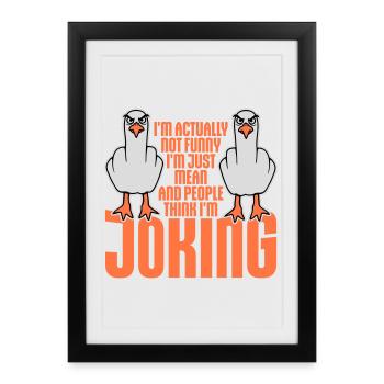 Seagull Middle Finger Not Funny Mean People Think Joke - Framed poster (27 × 37 cm) - black - Front