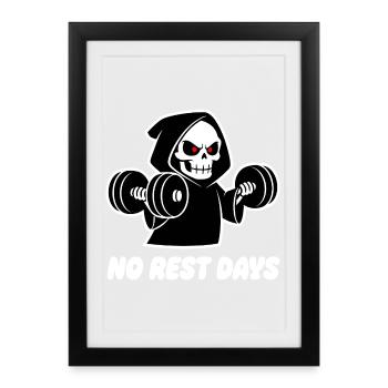 Kein Pausen Tag Grim Reaper Krafttraining - Gerahmtes Poster (27 × 37 cm) - Schwarz - Vorne
