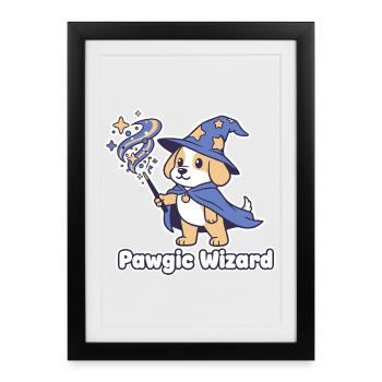 Pawagic Wizard Zauberhund - Gerahmtes Poster (27 × 37 cm) - Schwarz - Vorne