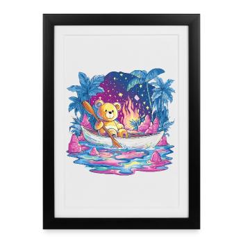 Teddy Boat Dream Sous Le Ciel Étoilé - Affiche encadrée (27 × 37 cm) - noir - Devant
