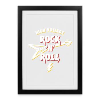 High Voltage Rock N Roll Guitar - Framed poster (27 × 37 cm) - black - Front