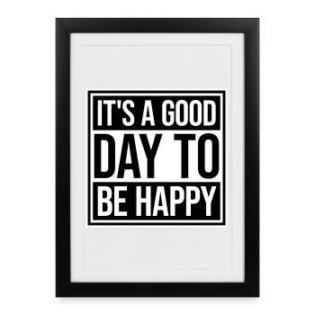 Bonjour sois heureux Motivation positive Dire bonheur - Affiche encadrée (27 × 37 cm) - noir - Devant