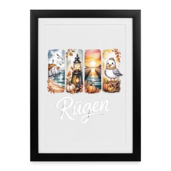 Phare de la mer Baltique de Rügen Seaull - Affiche encadrée (27 × 37 cm) - noir - Devant