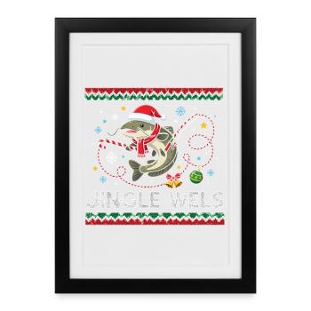 Petri Heil! Cute Catfish Fish Angler Christmas - Framed poster (27 × 37 cm) - black - Front