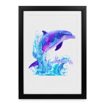 Colored Dolphin Splash - Framed poster (27 × 37 cm) - black - Front