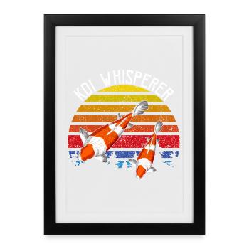 Humour vintage du Coucher de Koi Whisperer sur l’étang de carpes Koi - Affiche encadrée (27 × 37 cm) - noir - Devant