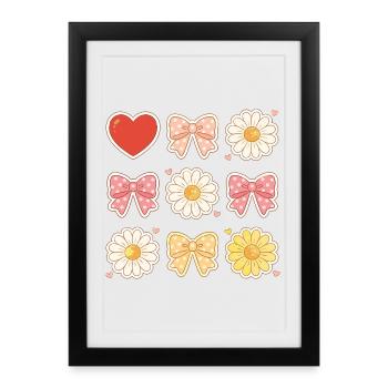 Pastel Daisy Bows Herzmuster - Gerahmtes Poster (27 × 37 cm) - Schwarz - Vorne