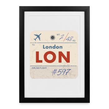 London LON Vintage Airline Tag - Framed poster (27 × 37 cm) - black - Front