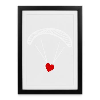 Paraglider - Paraglider with heart - Valentine's Day - Framed poster (27 × 37 cm) - black - Front